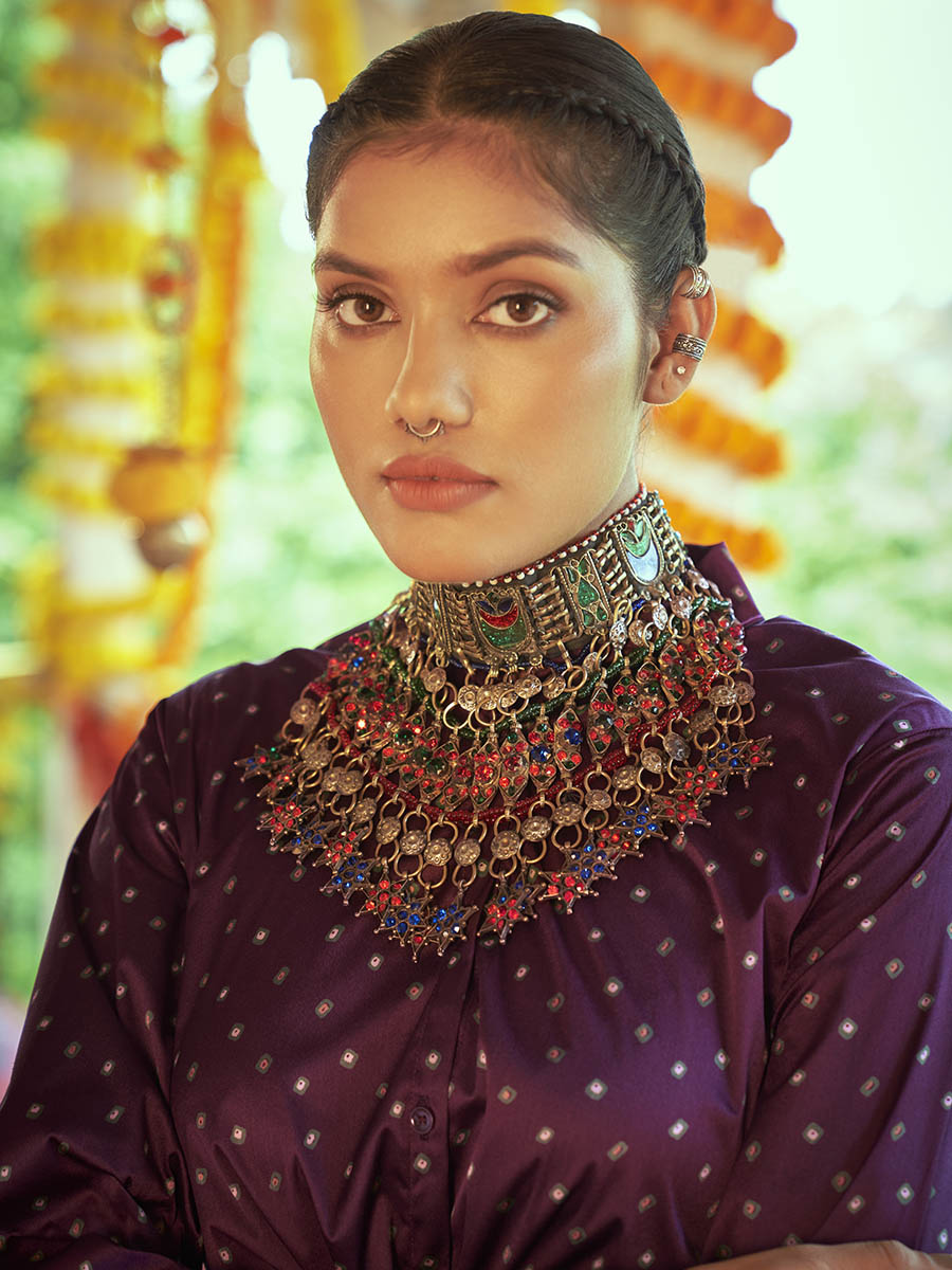 Myra Purple & White Cotton Embroidered Navratri Special Lehenga