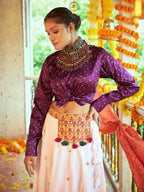 Myra Purple & White Cotton Embroidered Navratri Special Lehenga
