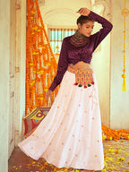 Myra Purple & White Cotton Embroidered Navratri Special Lehenga