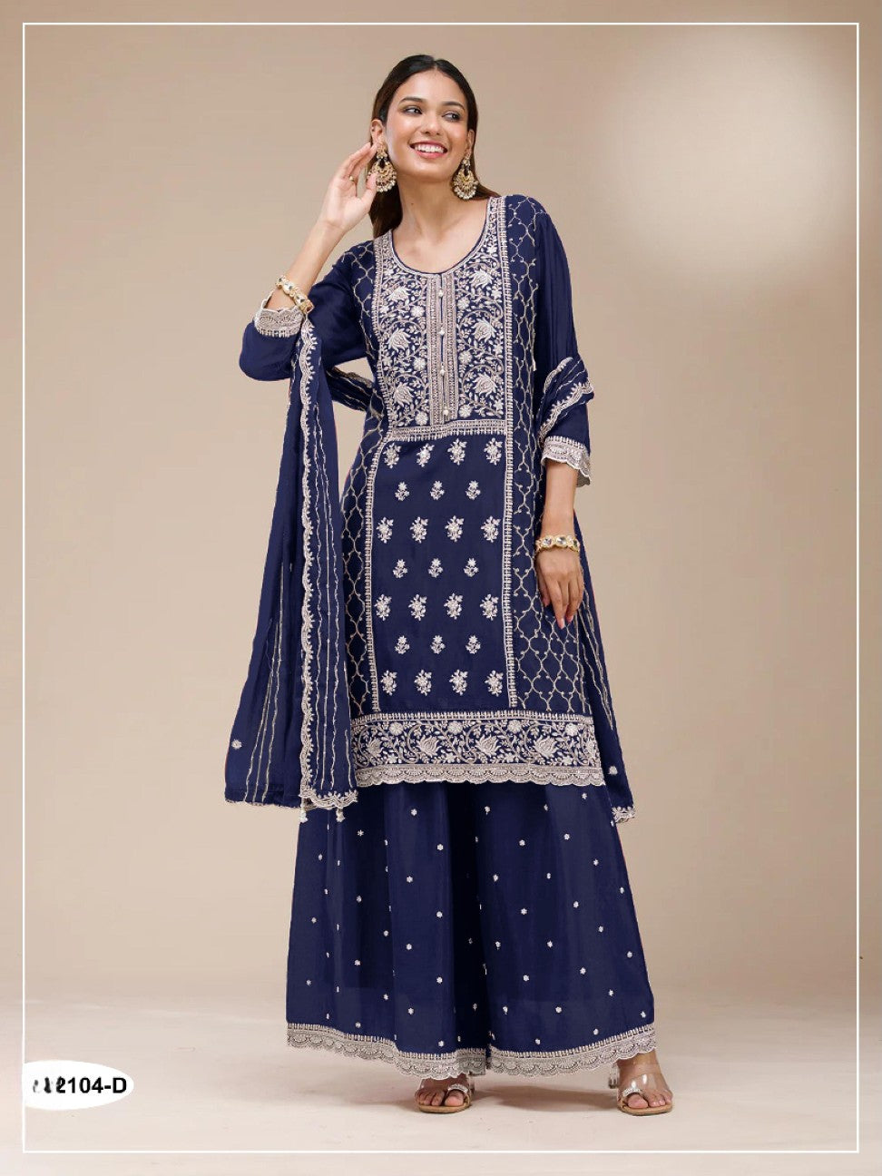 Anaita Navy Blue Faux Georgette Suit with Embroidery Sequence Work - Distacart