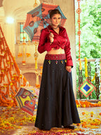 Myra Maroon & Black Cotton Embroidered Navratri Special Lehenga