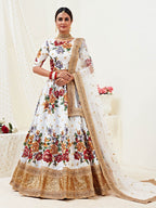 Myra White Floral Print Embroidered Designer Lehenga