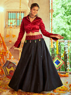 Myra Maroon & Black Cotton Embroidered Navratri Special Lehenga
