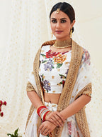 Myra White Floral Print Embroidered Designer Lehenga