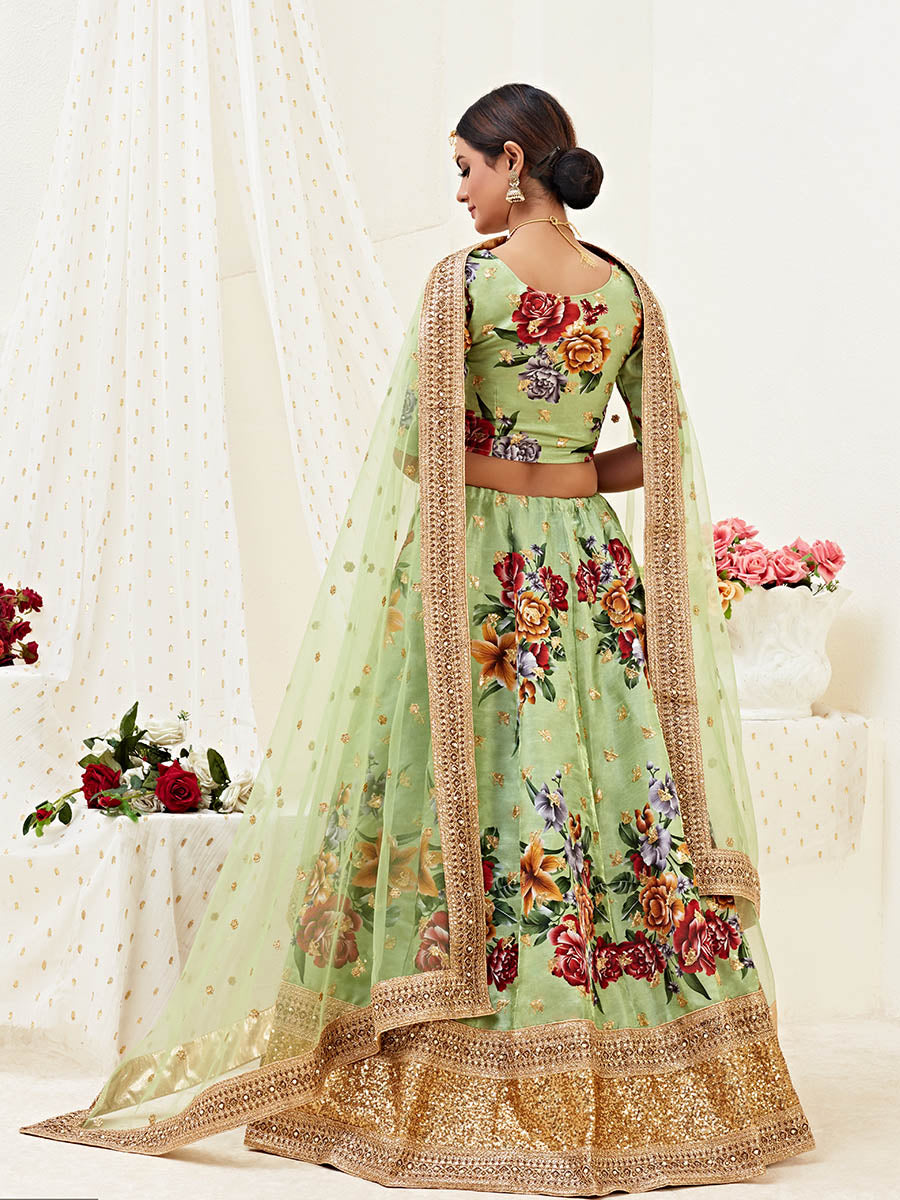 Myra Pista Floral Print Embroidered Designer Lehenga