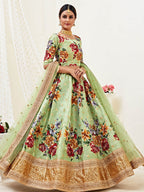 Myra Pista Floral Print Embroidered Designer Lehenga