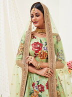 Myra Pista Floral Print Embroidered Designer Lehenga