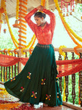 Myra Tomato Red & Green Cotton Embroidered Navratri Special Lehenga