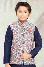 Raivat Ethnic Banarasi Silk Digital Printed Kurta Pajama With Jacket In Blue Colour - Distacart