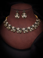 Tehzeeb Creations Luxurious Mendi Gold Polished White & Black Ad Jewellery Choker Necklace Set With Matching Earrings