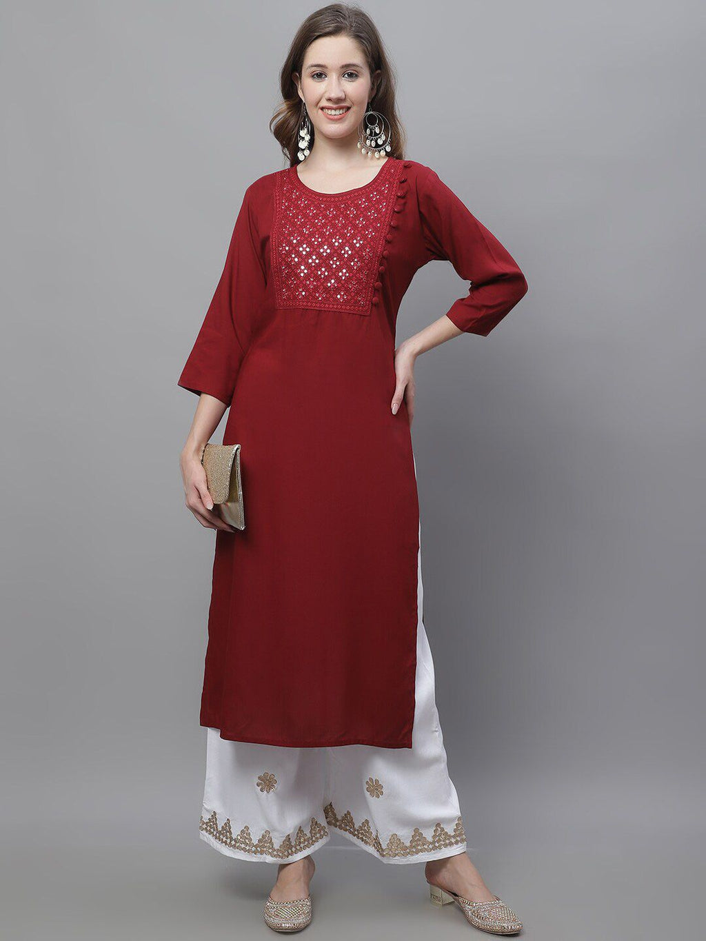 TAG 7 Women Ethnic Motifs Hem Design Flared Palazzos