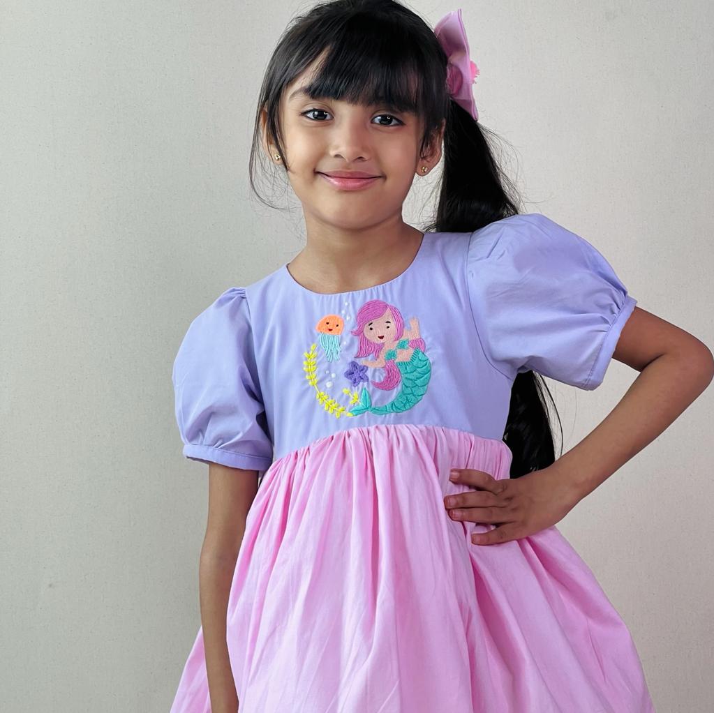 ArthLife Lavender Pink Permaid Party Wear Dress