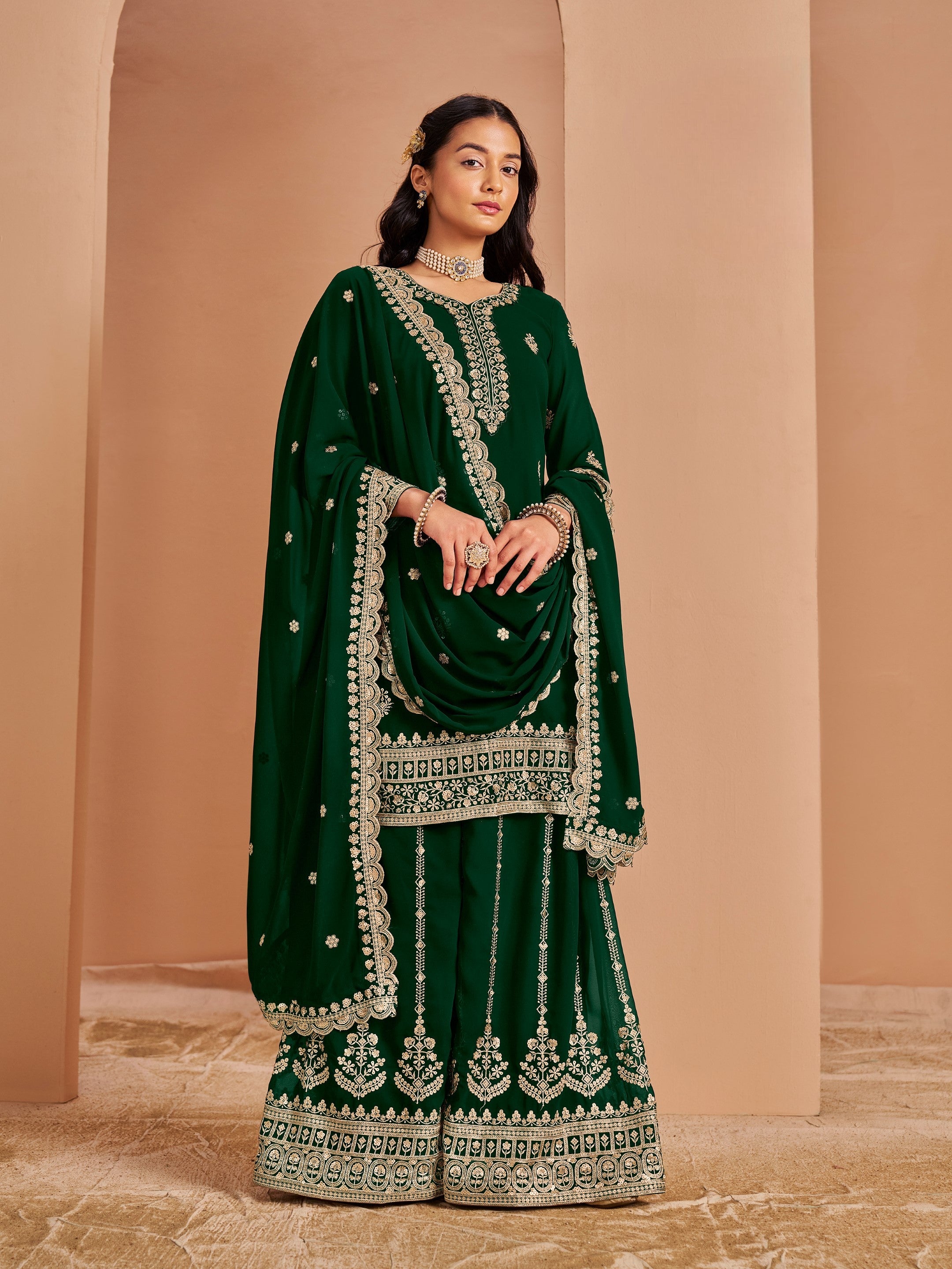 Anaita Dark Green Premium Georgette Embroidered Salwar Suit - Distacart