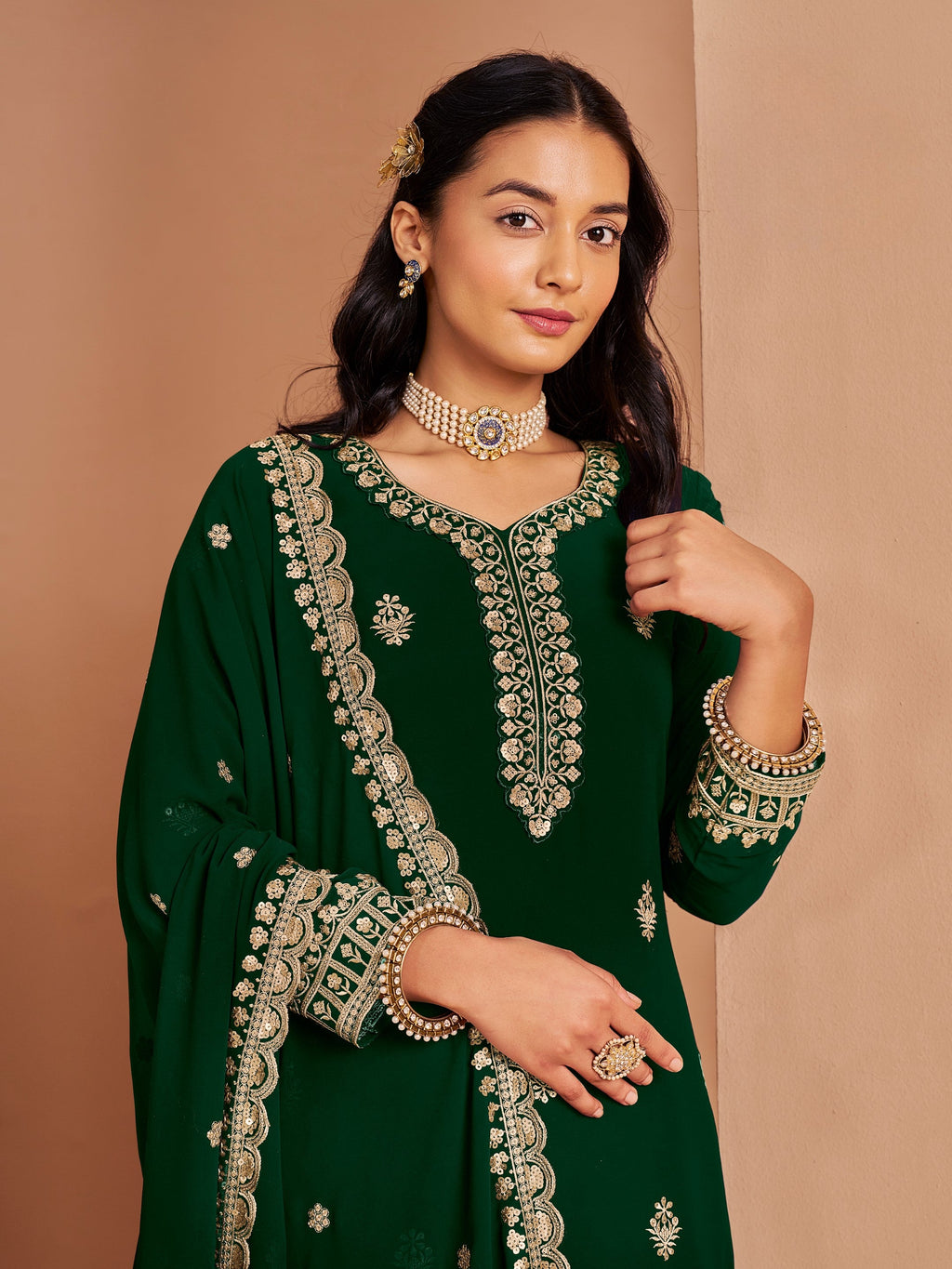 Anaita Dark Green Premium Georgette Embroidered Salwar Suit - Distacart