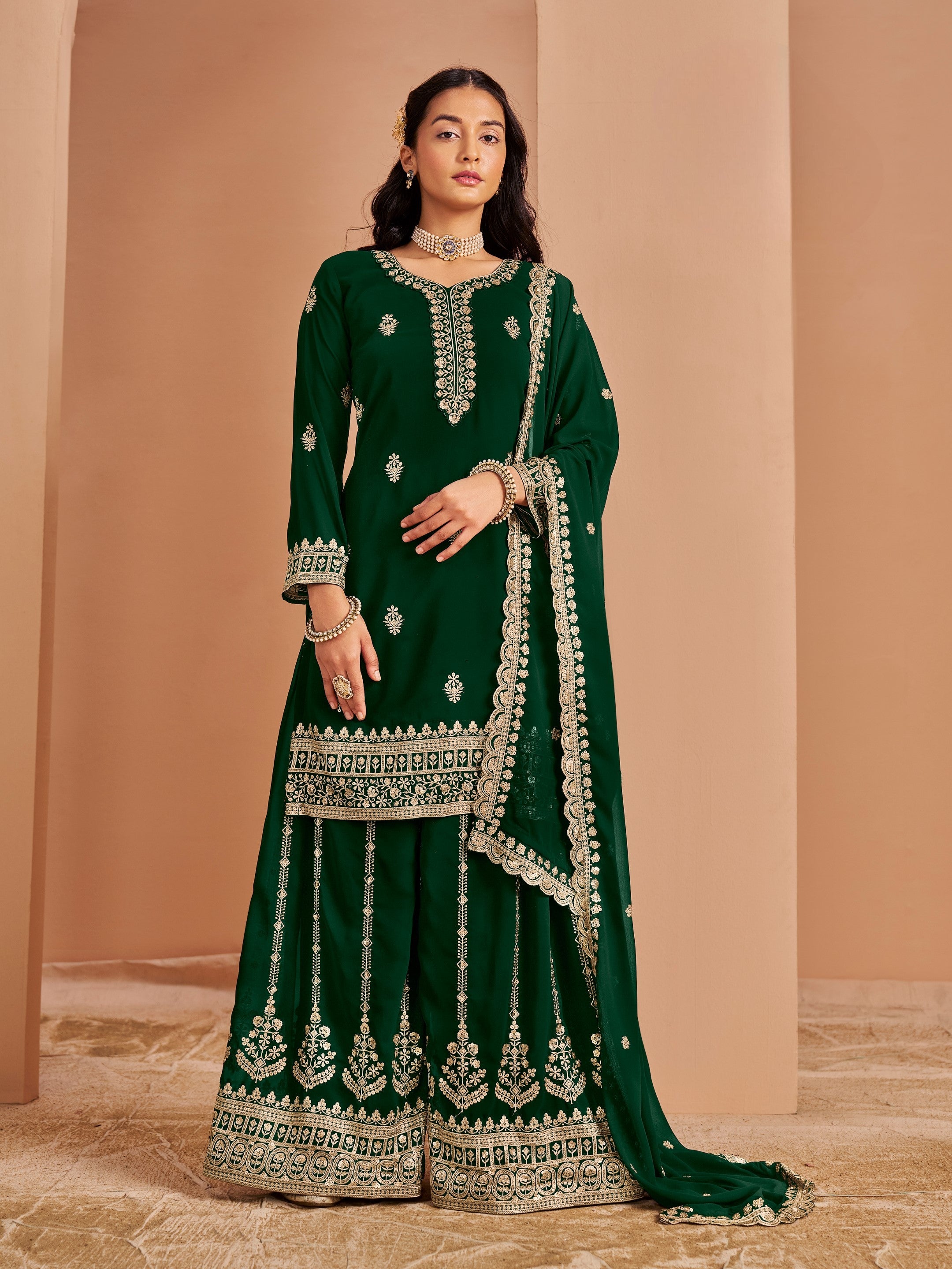 Anaita Dark Green Premium Georgette Embroidered Salwar Suit - Distacart