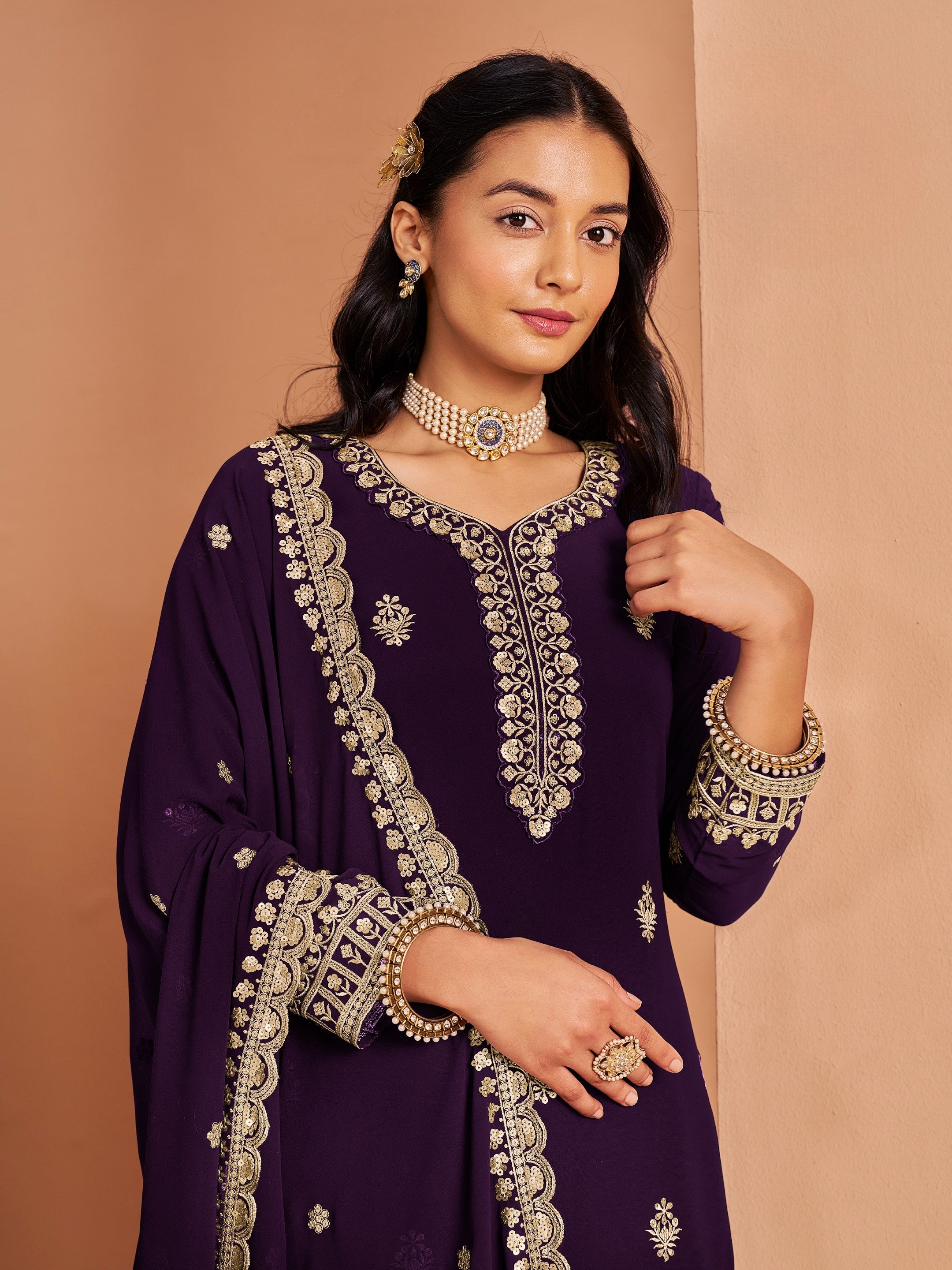 Anaita Purple Premium Georgette Embroidered Salwar Suit - Distacart