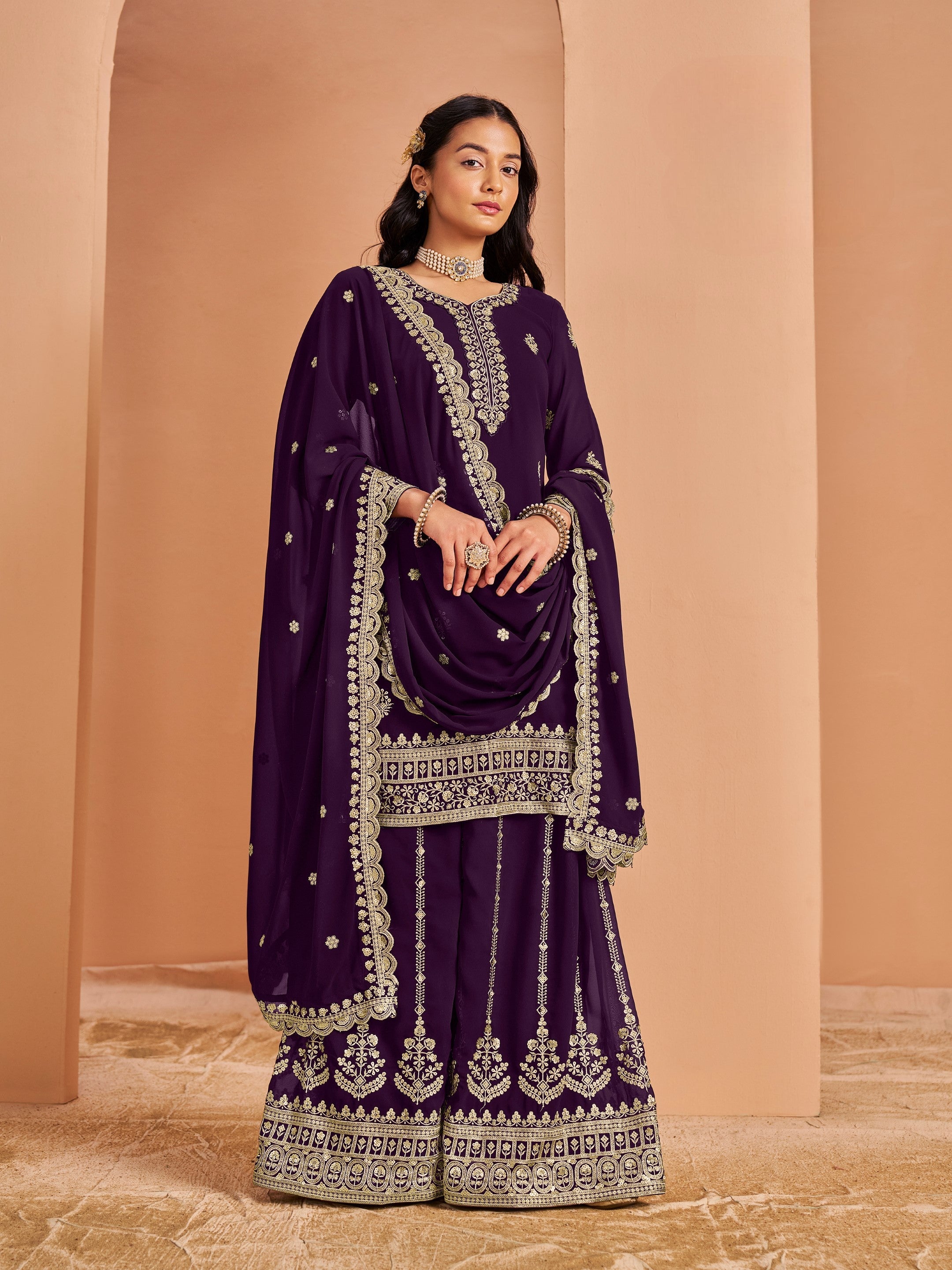 Anaita Purple Premium Georgette Embroidered Salwar Suit - Distacart