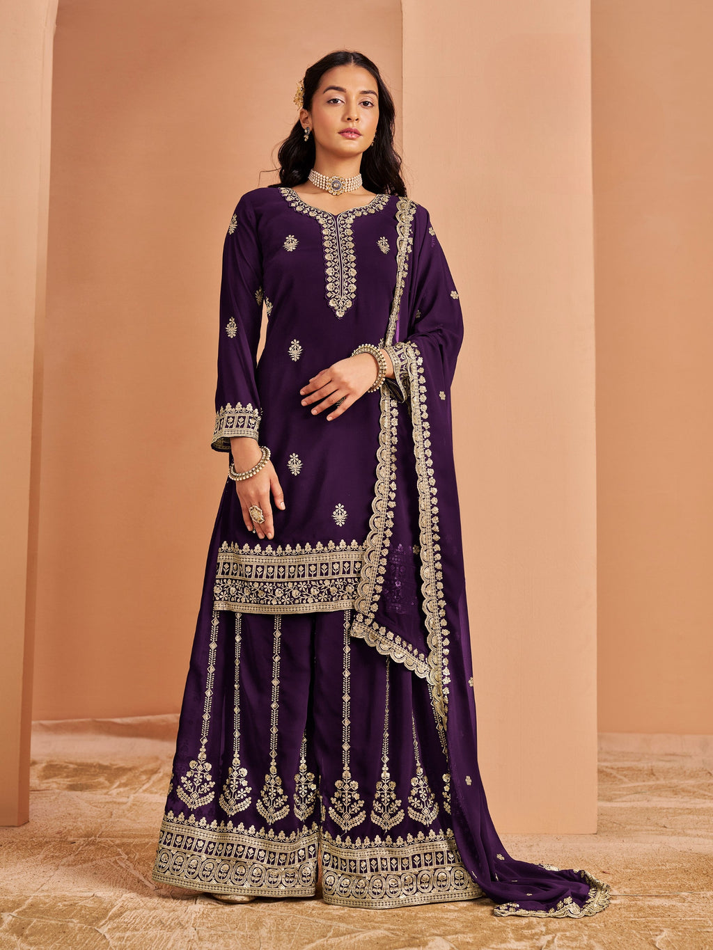 Anaita Purple Premium Georgette Embroidered Salwar Suit - Distacart