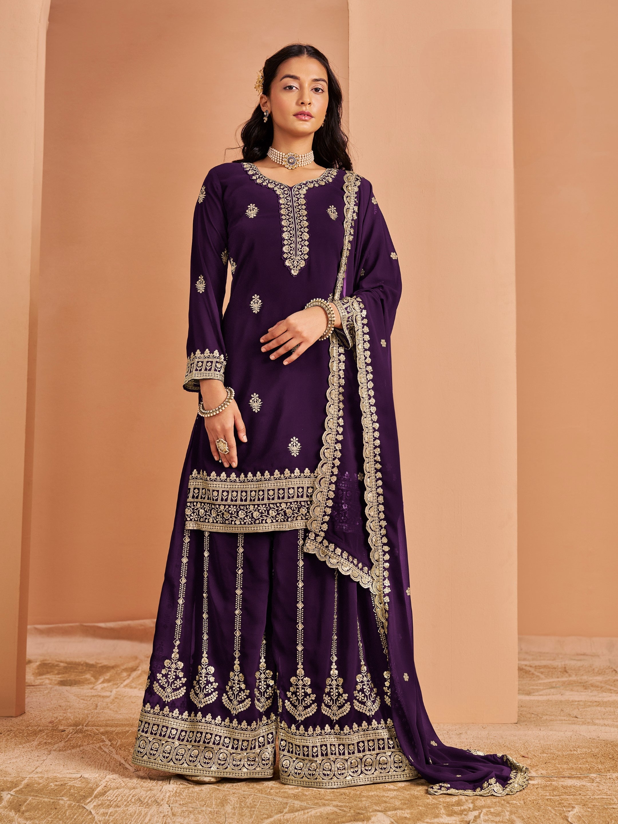 Anaita Purple Premium Georgette Embroidered Salwar Suit - Distacart
