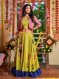 Myra Fluorescent Green Maslin Cotton Embroidered Navratri Special Lehenga - Distacart