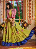 Myra Fluorescent Green Maslin Cotton Embroidered Navratri Special Lehenga - Distacart