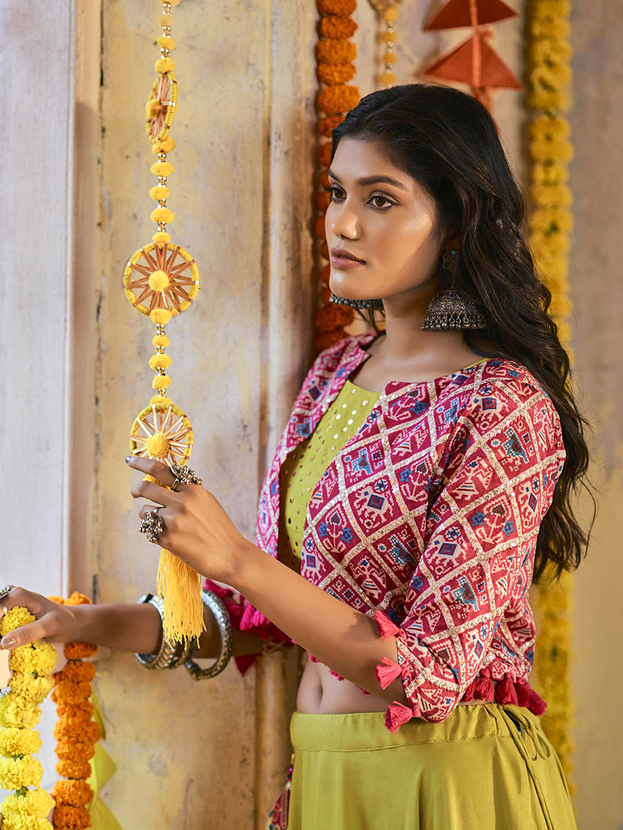Myra Fluorescent Green Maslin Cotton Embroidered Navratri Special Lehenga - Distacart