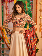 Myra Beige Maslin Cotton Embroidered Navratri Special Lehenga - Distacart