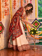 Myra Beige Maslin Cotton Embroidered Navratri Special Lehenga - Distacart