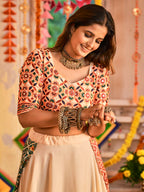 Myra Beige Maslin Cotton Embroidered Navratri Special Lehenga