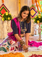 Myra White and Navy blue Maslin Cotton Embroidered Navratri Special Lehenga - Distacart