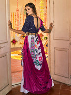 Myra White and Navy blue Maslin Cotton Embroidered Navratri Special Lehenga - Distacart