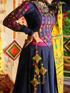 Myra Pink and Navy blue Silk Embroidered Navratri Special Lehenga - Distacart