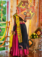 Myra Pink and Navy blue Silk Embroidered Navratri Special Lehenga - Distacart