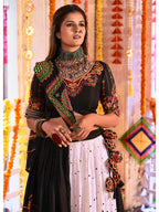 Myra Black and White Maslin Cotton Embroidered Navratri Special Lehenga - Distacart