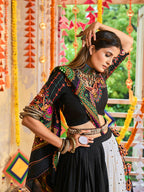 Myra Black and White Maslin Cotton Embroidered Navratri Special Lehenga - Distacart