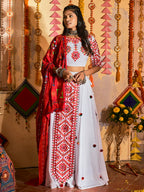 Myra White Maslin Cotton Embroidered Navratri Special Lehenga - Distacart