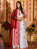 Myra White Maslin Cotton Embroidered Navratri Special Lehenga
