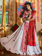 Myra White Maslin Cotton Embroidered Navratri Special Lehenga