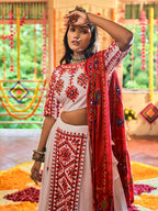 Myra White Maslin Cotton Embroidered Navratri Special Lehenga - Distacart