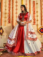 Myra White and Red Maslin Cotton Embroidered Navratri Special Lehenga - Distacart