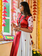 Myra White and Red Maslin Cotton Embroidered Navratri Special Lehenga - Distacart