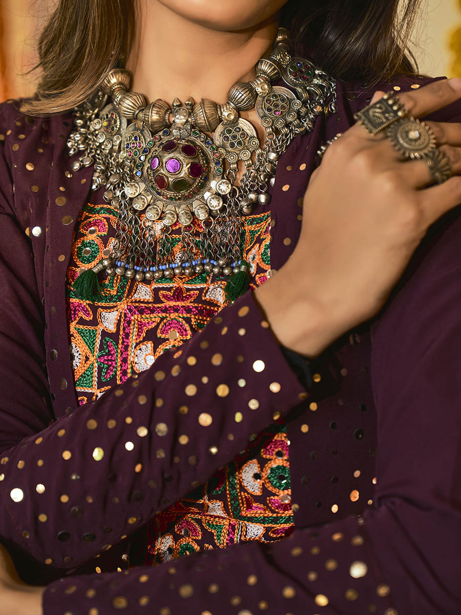 Myra Purple White and Red Maslin Cotton Embroidered Navratri Special Lehenga - Distacart