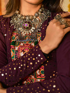 Myra Purple White and Red Maslin Cotton Embroidered Navratri Special Lehenga - Distacart