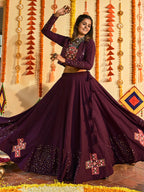 Myra Purple White and Red Maslin Cotton Embroidered Navratri Special Lehenga - Distacart