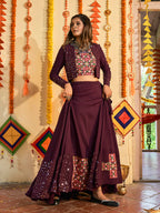 Myra Purple White and Red Maslin Cotton Embroidered Navratri Special Lehenga - Distacart