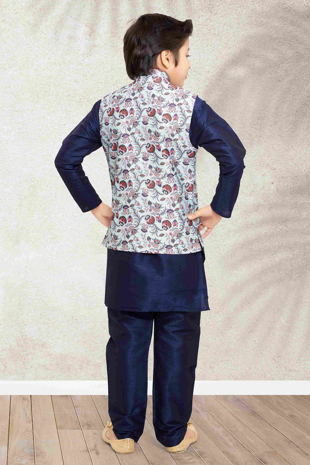 Raivat Ethnic Banarasi Silk Digital Printed Kurta Pajama With Jacket In Sky Blue Colour - Distacart