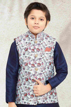Raivat Ethnic Banarasi Silk Digital Printed Kurta Pajama With Jacket In Sky Blue Colour - Distacart