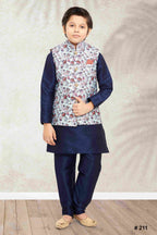Raivat Ethnic Banarasi Silk Digital Printed Kurta Pajama With Jacket In Sky Blue Colour - Distacart