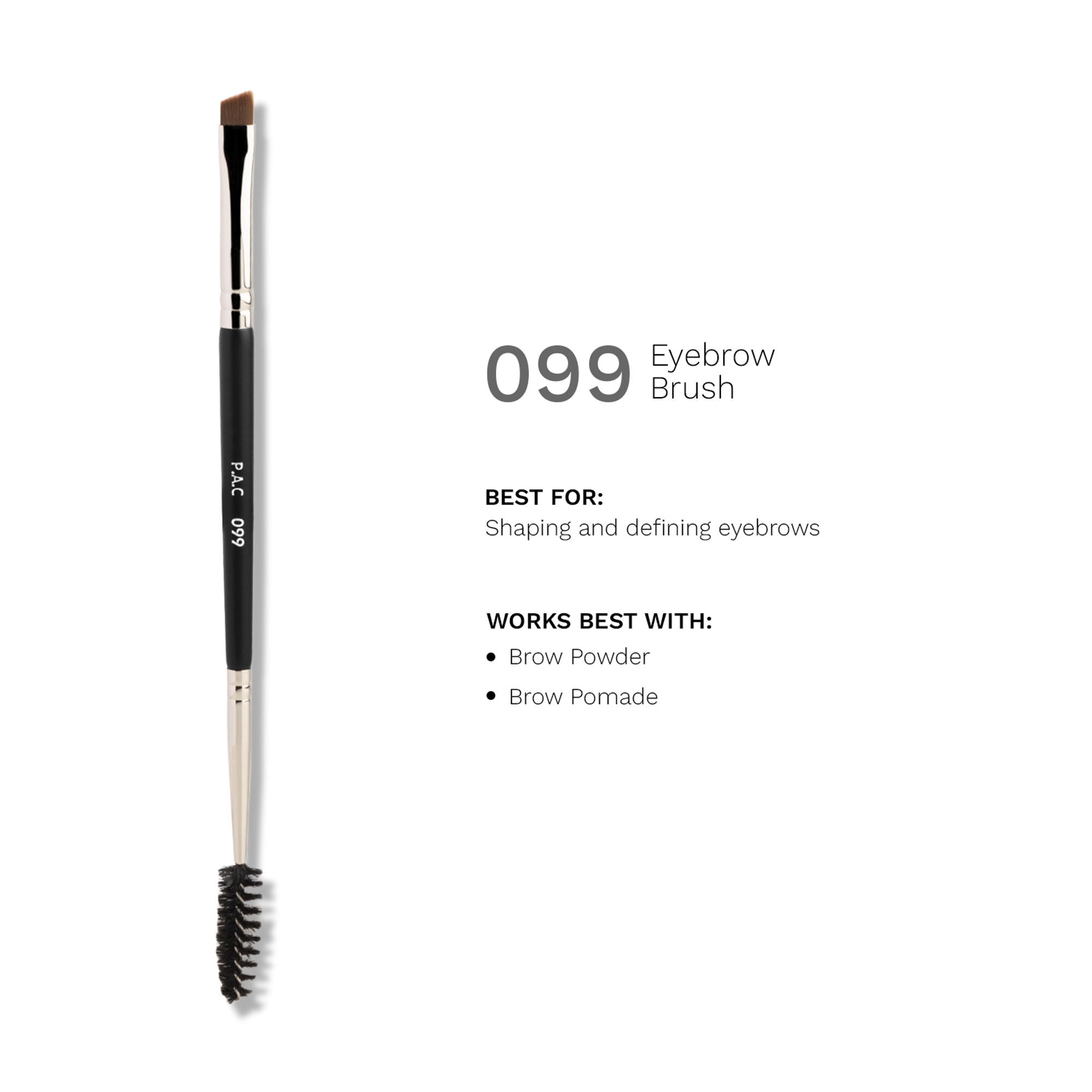 PAC Studio Eyebrow Brush 099 -Angular Eyebrow Brush with Spoolie, Precise Tip for Filling & Sculpting Brows
