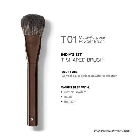 PAC Studio T01 Multi-Purpose Powder Brush - Densely Packed Synthetic Bristles, Ideal for Blush & Contour